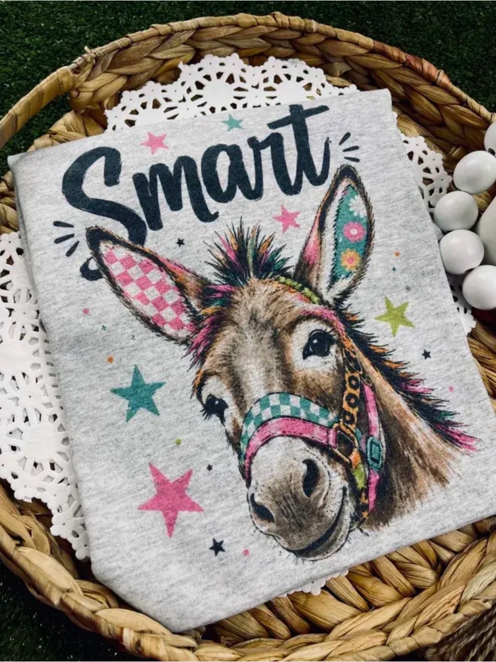 Smart ass donkey bling floral vintage washed chic graphic tunic top shirt